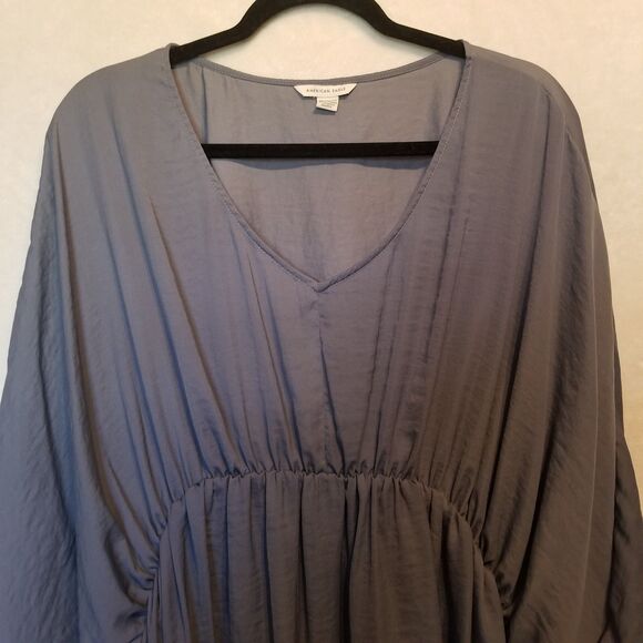 American Eagle XXL Top Peplum Gray Textured Satin Preppy Going Out Flowy Classic - Picture 4 of 10